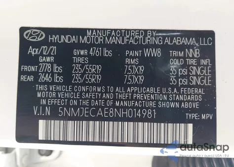 2022 Hyundai Tucson Limited из США, поврежденный, VIN 5NMJECAE8NH014981